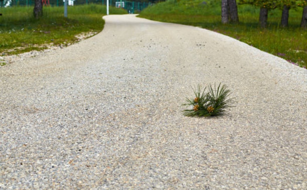 Tar and chip driveway road showing gravel and asphalt mix