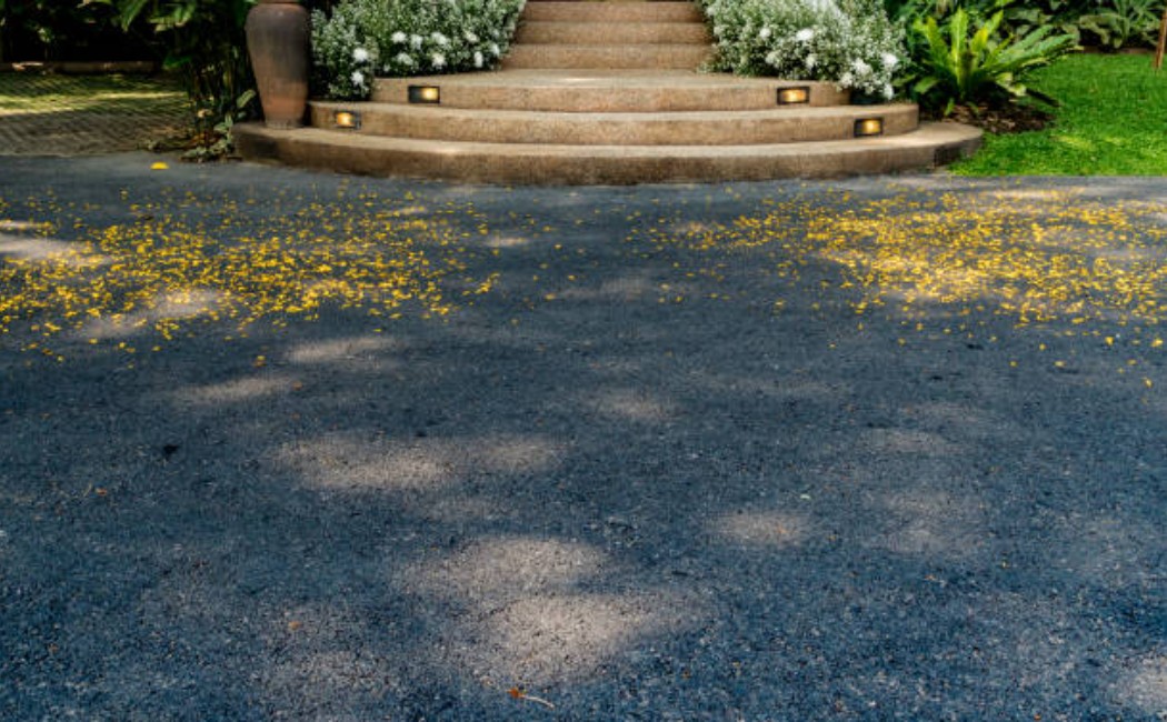 Professional tar and chip driveway construction detail